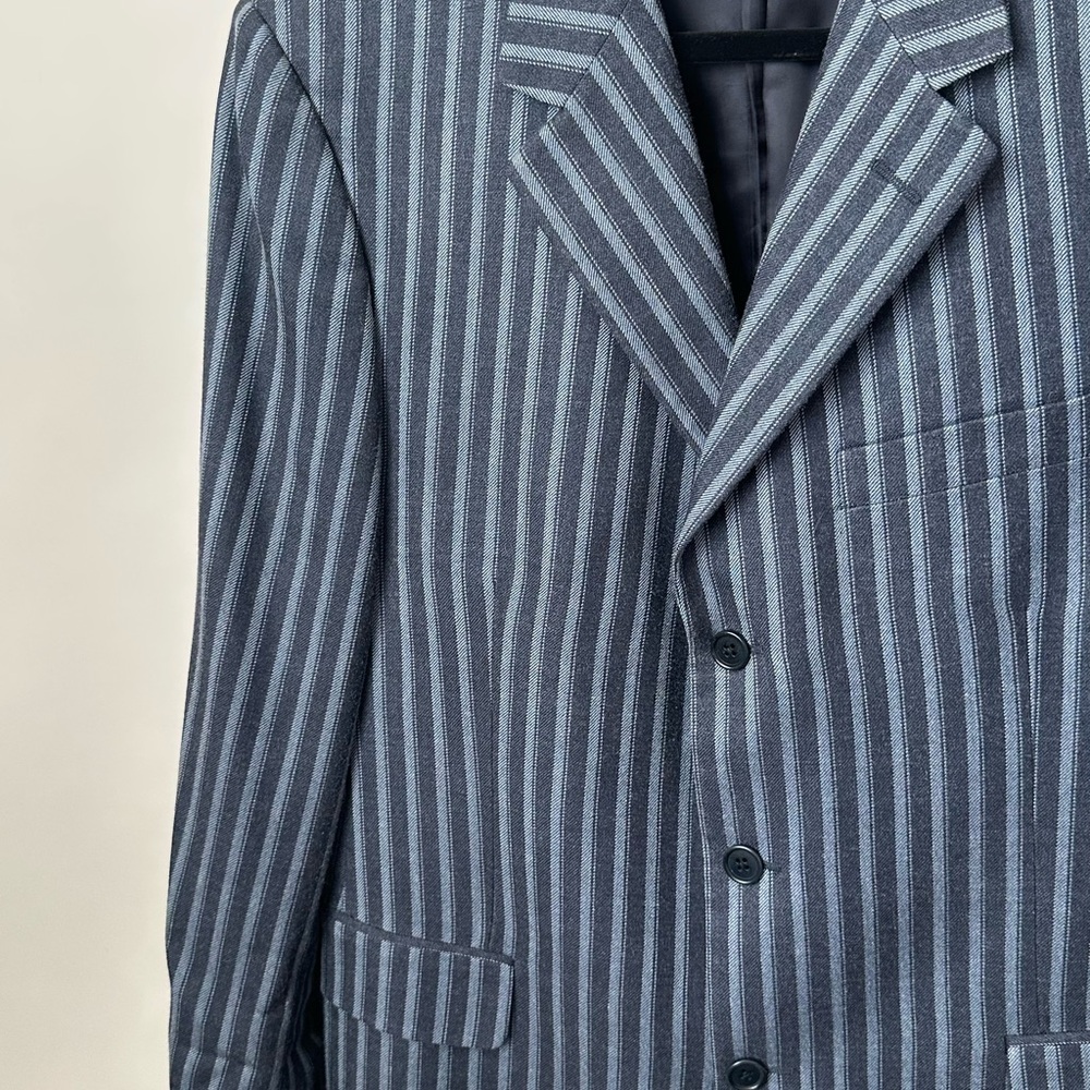 VINTAGE BROOKS BROTHERS CLASSIC BLUE STRIPED BLAZER JACKET ITALIAN WOOL SILK/L - Picture 5 of 9